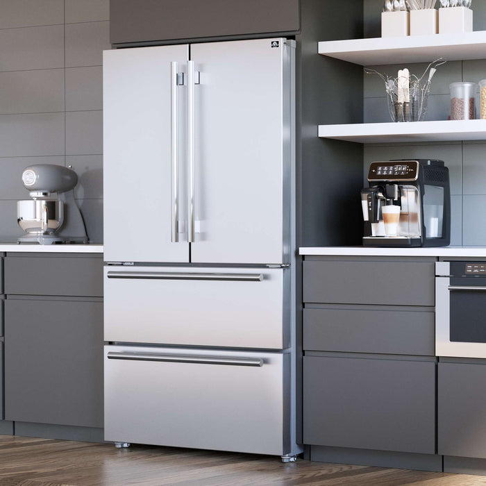 Forno Alta Moena 36" French Door Refrigerator, 19.2 Cu.Ft., Counter Depth, Ice Maker FORNO