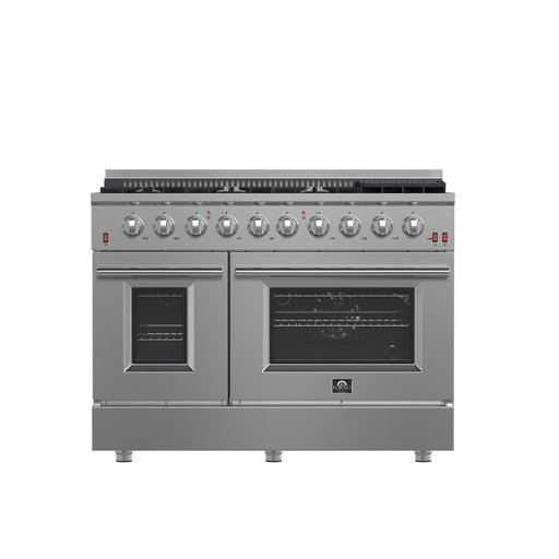 FORNO Galiano 48-inch Gas Range Stainless Steel, 8 Burners, 107,000 BTU, Griddle, 6.58 cu.ft. Double Oven FORNO