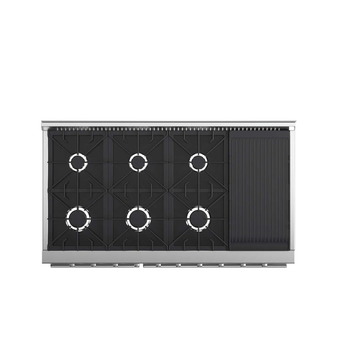 FORNO Galiano 48-inch Gas Range Stainless Steel, 8 Burners, 107,000 BTU, Griddle, 6.58 cu.ft. Double Oven FORNO