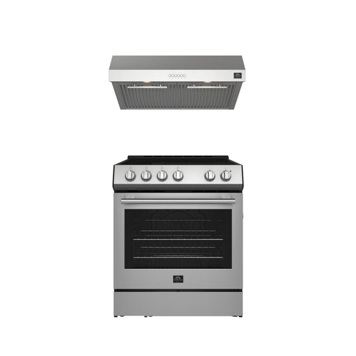 Forno Premium 2-Piece Bundle - Leonardo Espresso 30" Stainless Steel Range, 30" Stainless Steel Range Hood FORNO