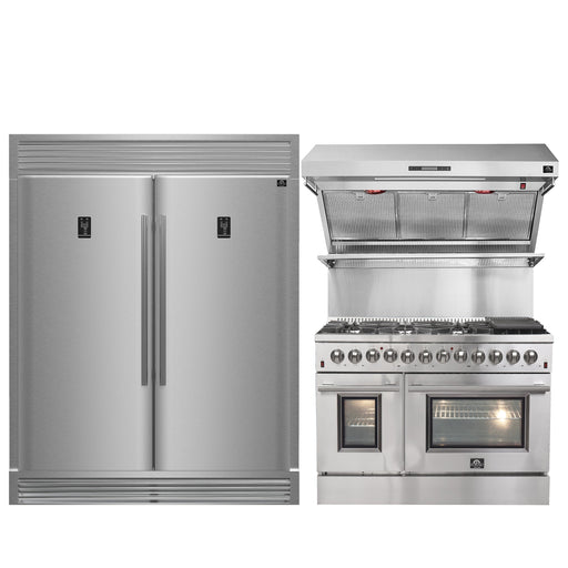 Forno 3-Piece Bundle - Galiano 48" Dual Fuel Range, Rizzuto 60" Refrigerator, Range Hood FORNO