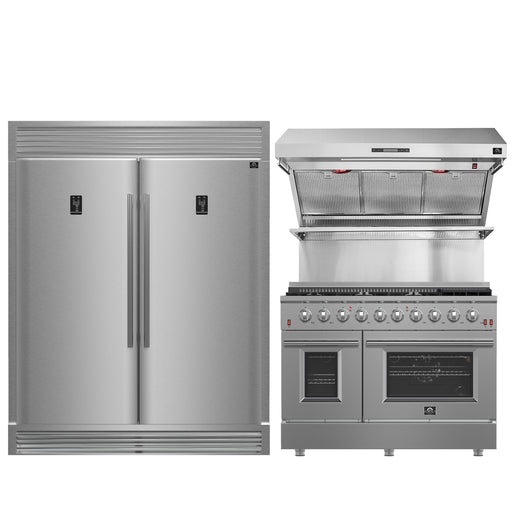 Forno 3-Piece Bundle - Galiano 48" Gas Range, Rizzuto 60" Refrigerator, Range Hood FORNO