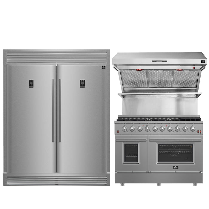 Forno 3-Piece Bundle - Galiano 48" Gas Range, Rizzuto 60" Refrigerator, Range Hood FORNO