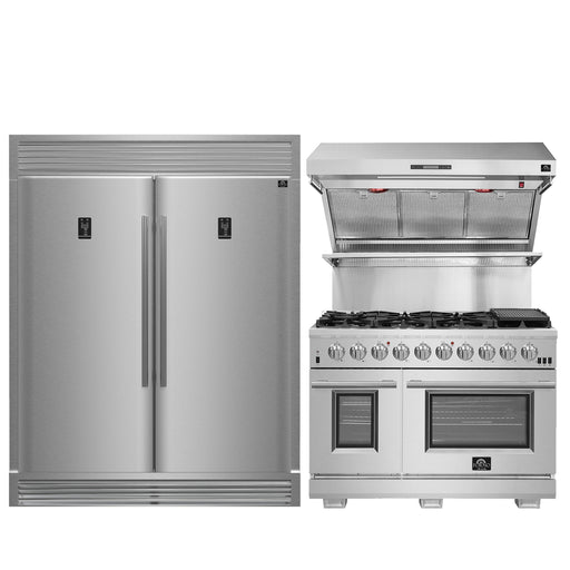 Forno 3-Piece Bundle - Capriasca 48" Gas Range, Rizzuto 60" Refrigerator, Range Hood FORNO