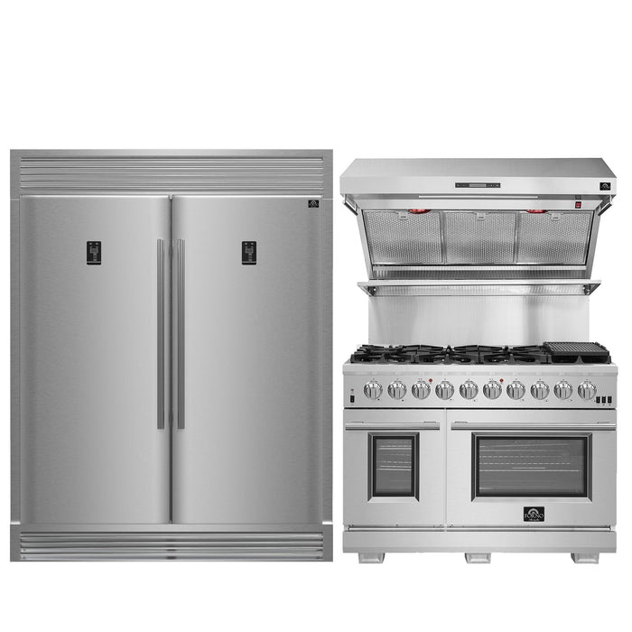 Forno 3-Piece Bundle - Capriasca 48" Gas Range, Rizzuto 60" Refrigerator, Range Hood FORNO