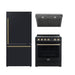 Forno 3-Piece Bundle - Leonardo Espresso 30" Black Range, 30" Range Hood, 31" Black Bottom Freezer FORNO