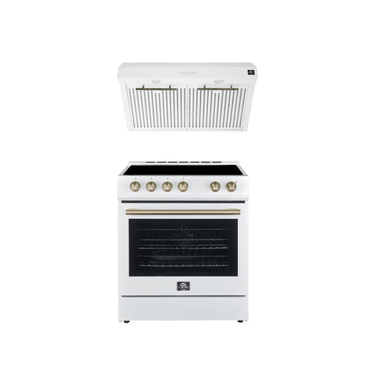 FORNO Premium 2-Piece Kitchen Bundle - Leonardo Espresso 30" White Range, 30" White Range Hood FORNO