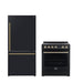 Forno Premium 2-Piece Bundle - Leonardo Espresso 30" Range, 31" Black Bottom Freezer Refrigerator FORNO