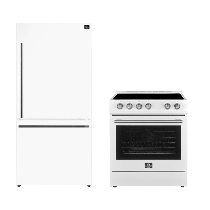 Forno 2-Piece Bundle - Leonardo 30" White Range & 31" Bottom Freezer Refrigerator FORNO