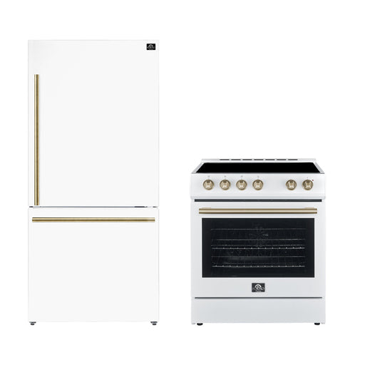 Forno 2-Piece Bundle - Leonardo 30" White Range & 31" Bottom Freezer Refrigerator FORNO