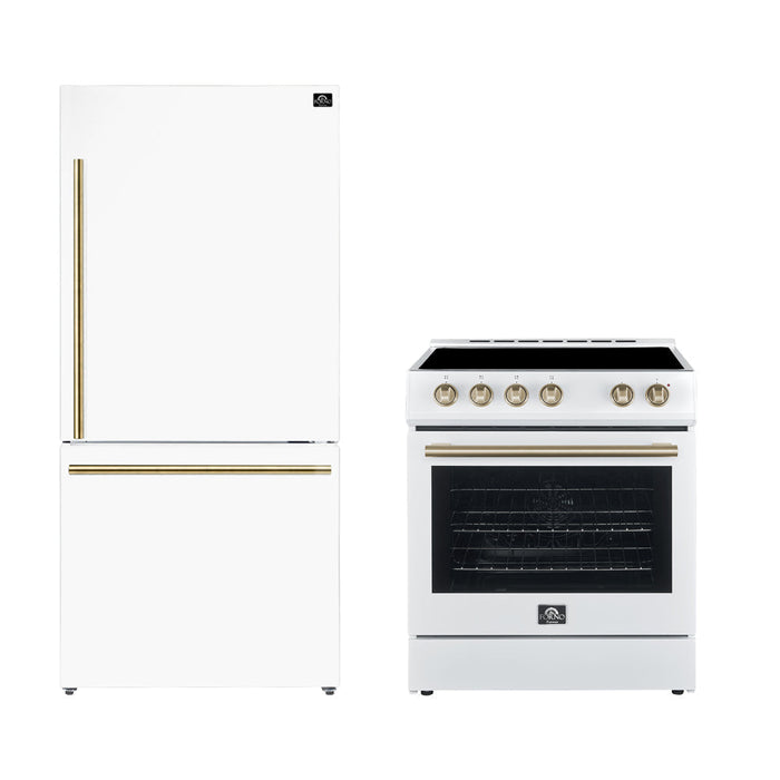 Forno 2-Piece Bundle - Leonardo 30" White Range & 31" Bottom Freezer Refrigerator FORNO