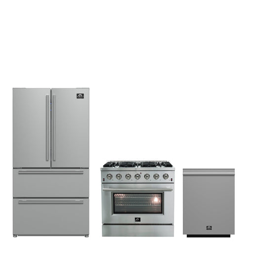 Forno 3-Piece Bundle - Galiano 36" Gas Range, 36" Built-In Refrigerator, 24" Dishwasher FORNO
