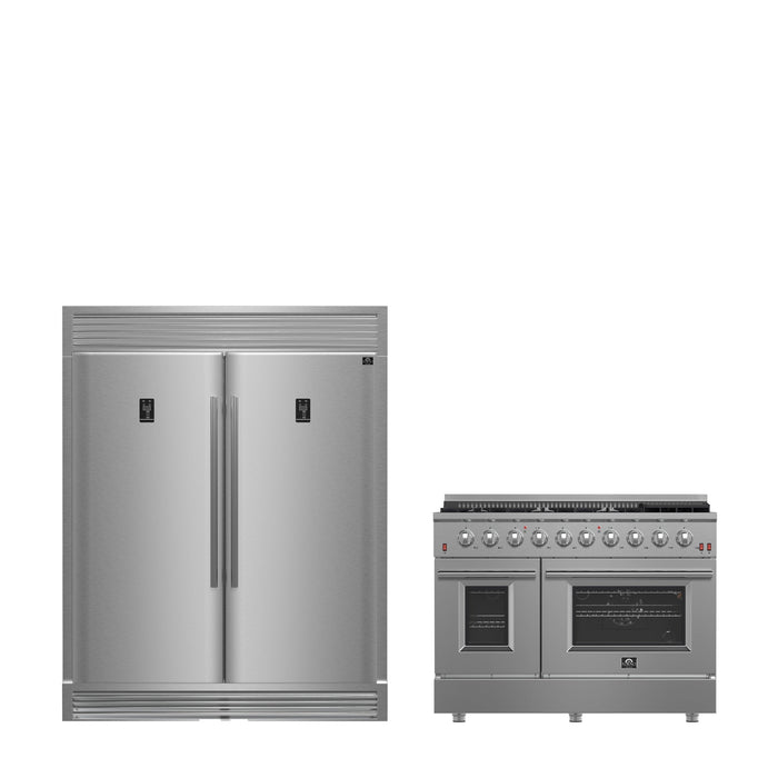 FORNO Premium 2-Piece Kitchen Bundle - Galiano 48" Gas Range, 60" Side-by-Side Refrigerator FORNO