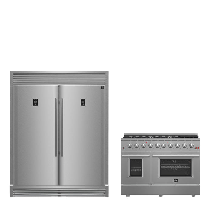 Forno Premium 2-Piece Bundle - Galiano 48" Dual Fuel Range, 60" Convertible Refrigerator FORNO