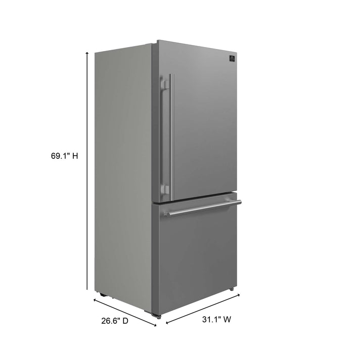 Forno Milano Espresso 31" Stainless 17.2 cu. ft. Right Swing Bottom Freezer Refrigerator FORNO