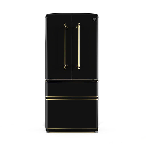 Forno Luigi 18 cu.ft. French Door Refrigerator Black, Antique Brass Handles FORNO