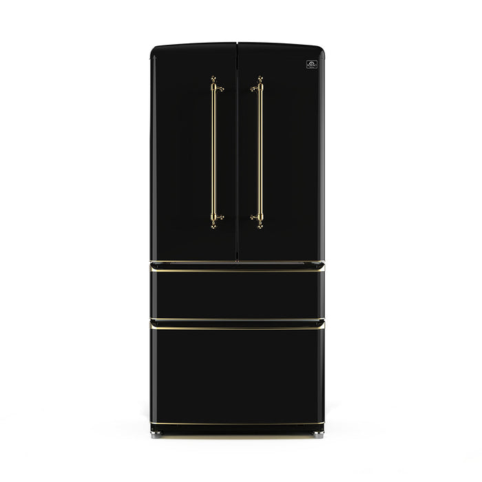Forno Luigi 18 cu.ft. French Door Refrigerator Black, Antique Brass Handles FORNO