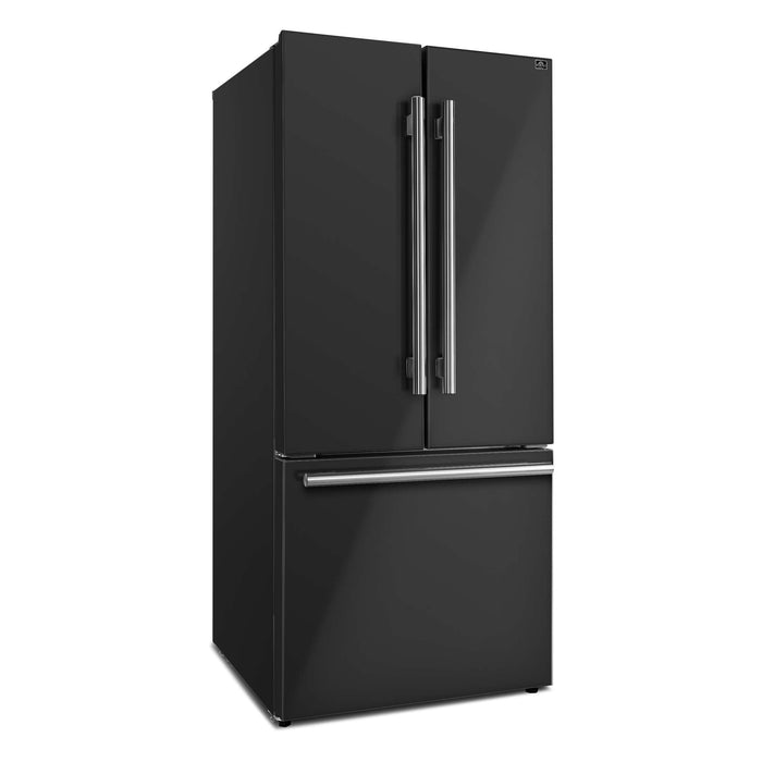 Forno Gallipoli Espresso 30" Black French Door Refrigerator, 17.5 Cu.Ft., Bottom Freezer, Ice Maker FORNO