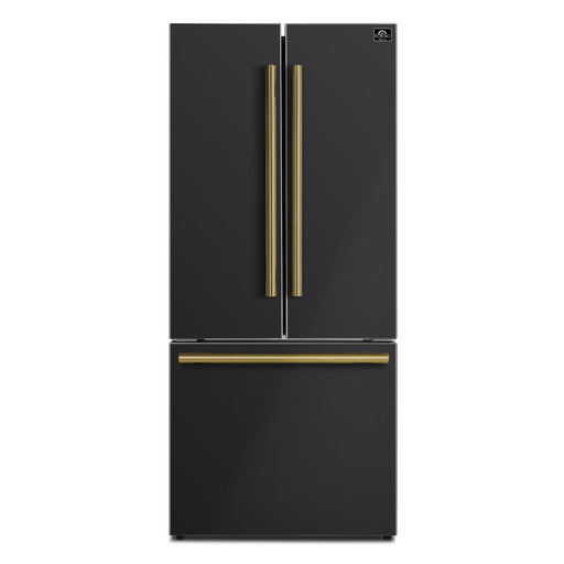 Forno Gallipoli Espresso 30" Black French Door Refrigerator, 17.5 Cu.Ft., Bottom Freezer, Ice Maker FORNO
