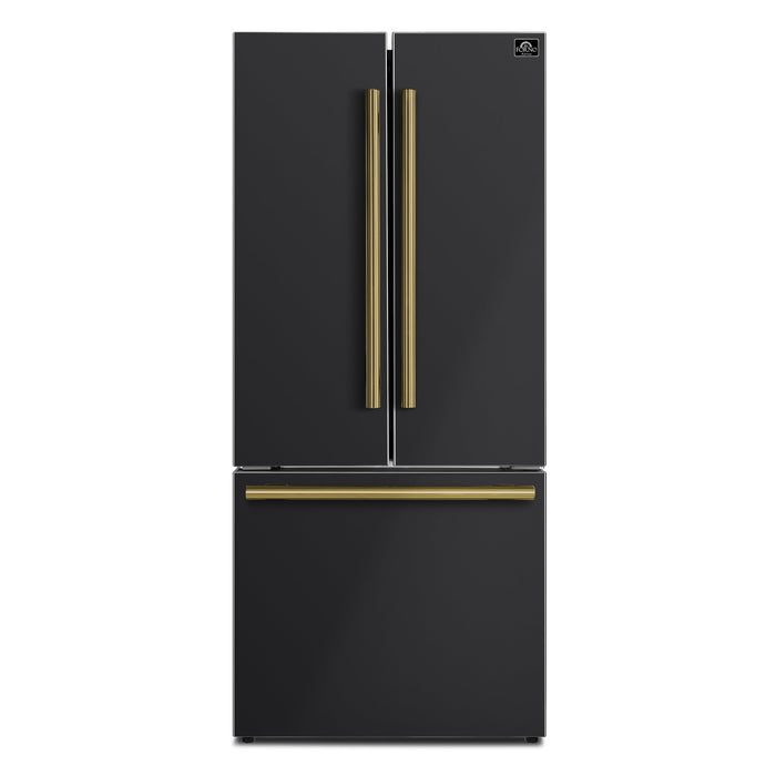 Forno Gallipoli Espresso 30" Black French Door Refrigerator, 17.5 Cu.Ft., Bottom Freezer, Ice Maker FORNO