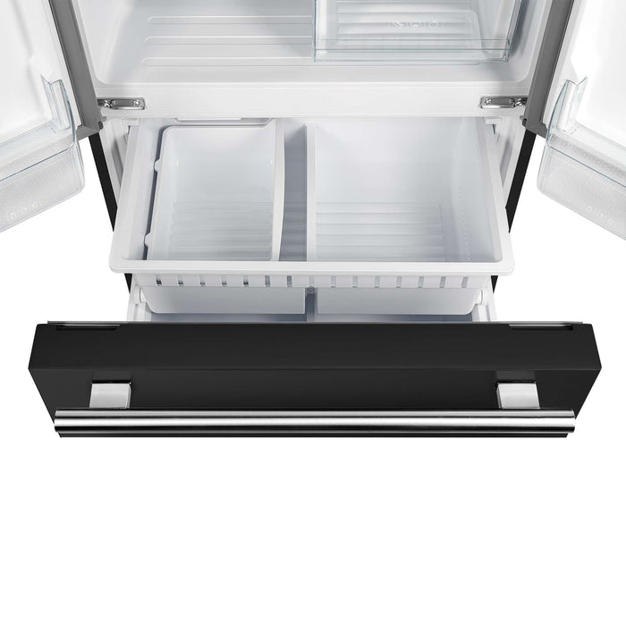 Forno Gallipoli Espresso 30" Black French Door Refrigerator, 17.5 Cu.Ft., Bottom Freezer, Ice Maker FORNO