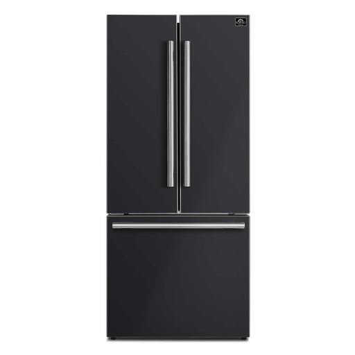 Forno Gallipoli Espresso 30" Black French Door Refrigerator, 17.5 Cu.Ft., Bottom Freezer, Ice Maker FORNO