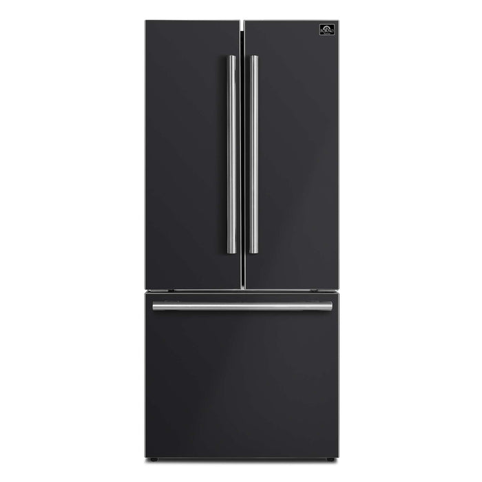 Forno Gallipoli Espresso 30" Black French Door Refrigerator, 17.5 Cu.Ft., Bottom Freezer, Ice Maker FORNO