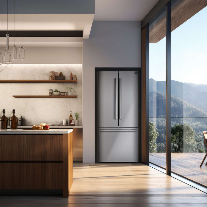 Forno Gallipoli 30" French Door Refrigerator, 17.5 Cu.Ft. Bottom Freezer, Stainless Steel, Ice Maker FORNO