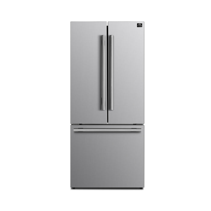 Forno Gallipoli 30" French Door Refrigerator, 17.5 Cu.Ft. Bottom Freezer, Stainless Steel, Ice Maker FORNO