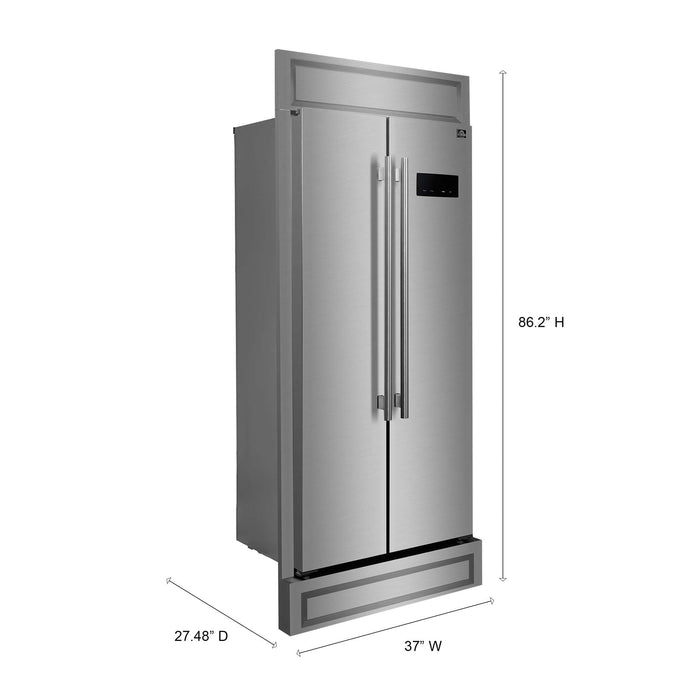 Forno Salerno 33" Built-in Stainless Steel Refrigerator 15.6 cu. ft - With Modern Decorative Grill - 37" Wide FORNO