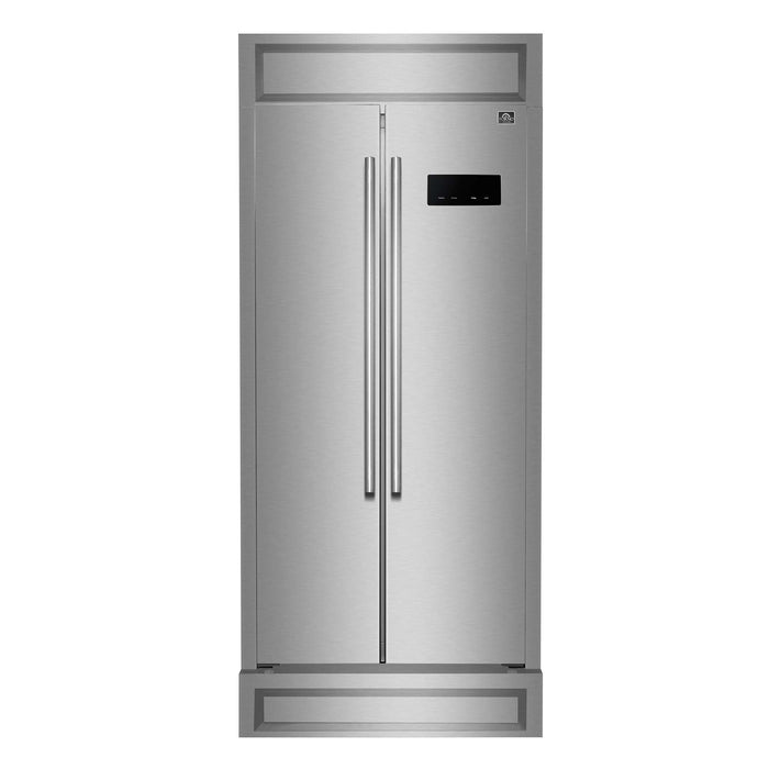 Forno Salerno 33" Built-in Stainless Steel Refrigerator 15.6 cu. ft - With Modern Decorative Grill - 37" Wide FORNO