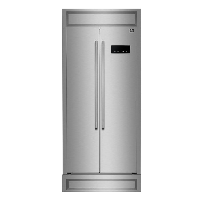 Forno Salerno 33" Built-in Stainless Steel Refrigerator 15.6 cu. ft - With Modern Decorative Grill - 37" Wide FORNO