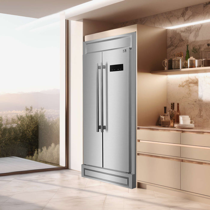 Forno Salerno 33" Built-in Stainless Steel Refrigerator 15.6 cu. ft - With Modern Decorative Grill - 37" Wide FORNO