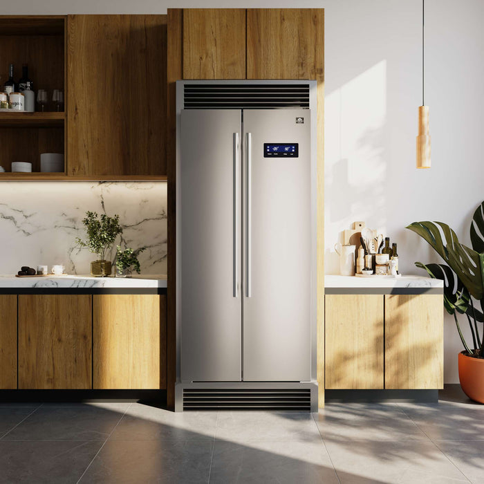 Forno Salerno 33" Built-in Stainless Steel Refrigerator 15.6 cu. ft - With Decorative Grill - 37" Wide FORNO