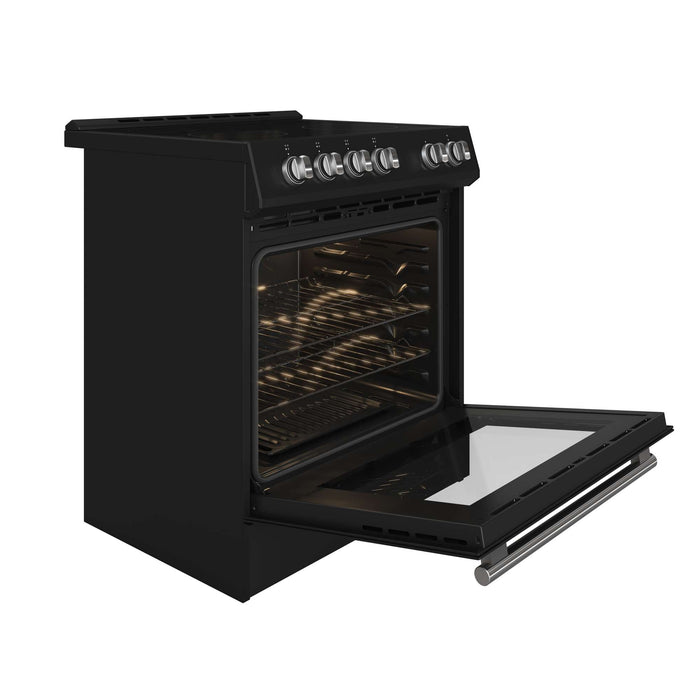 Forno 3-Piece Bundle - Leonardo Espresso 30" Black Range, 30" Range Hood, 31" Black Bottom Freezer FORNO