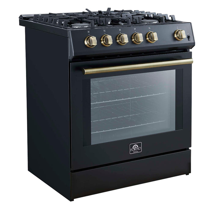 Forno Leonardo Espresso 30" Black Gas Range, 5 Burners, 39 500 BTU, 5 cu.ft. Convection Oven FORNO