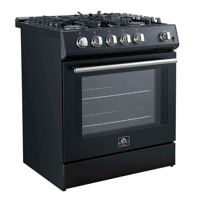 Forno Leonardo Espresso 30" Black Gas Range, 5 Burners, 39 500 BTU, 5 cu.ft. Convection Oven FORNO