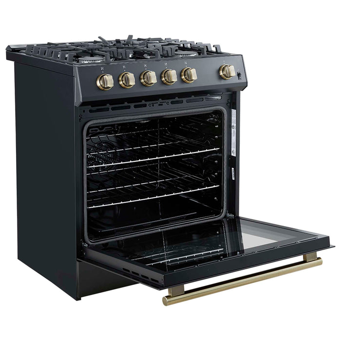 Forno Leonardo Espresso 30" Black Gas Range, 5 Burners, 39 500 BTU, 5 cu.ft. Convection Oven FORNO