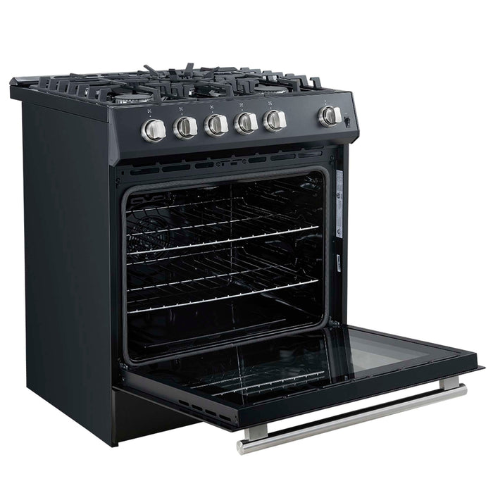 Forno Leonardo Espresso 30" Black Gas Range, 5 Burners, 39 500 BTU, 5 cu.ft. Convection Oven FORNO