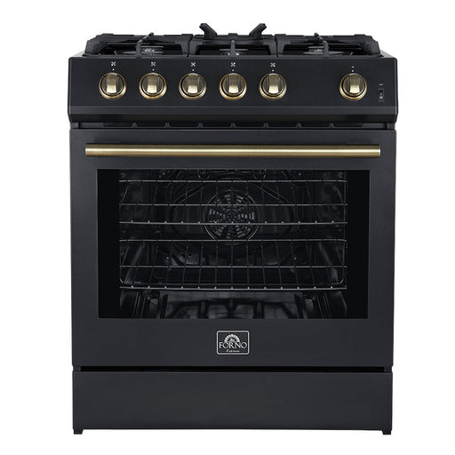 Forno Leonardo Espresso 30" Black Gas Range, 5 Burners, 39 500 BTU, 5 cu.ft. Convection Oven FORNO