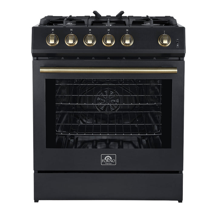 Forno Leonardo Espresso 30" Black Gas Range, 5 Burners, 39 500 BTU, 5 cu.ft. Convection Oven FORNO
