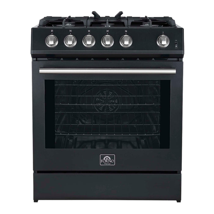 Forno Leonardo Espresso 30" Black Gas Range, 5 Burners, 39 500 BTU, 5 cu.ft. Convection Oven FORNO