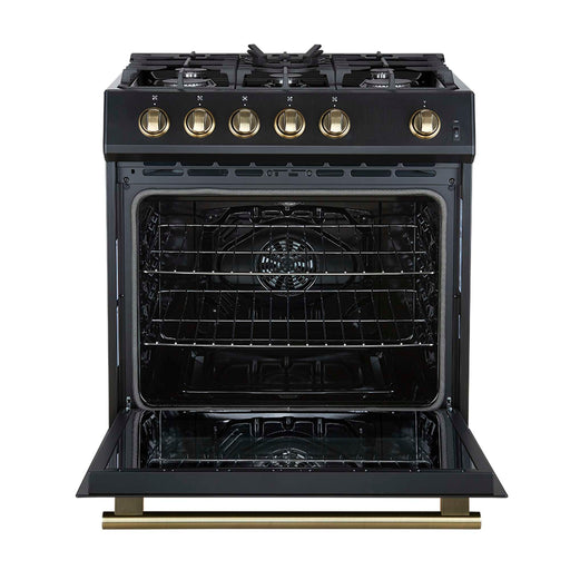 Forno Leonardo Espresso 30" Black Gas Range, 5 Burners, 39 500 BTU, 5 cu.ft. Convection Oven FORNO