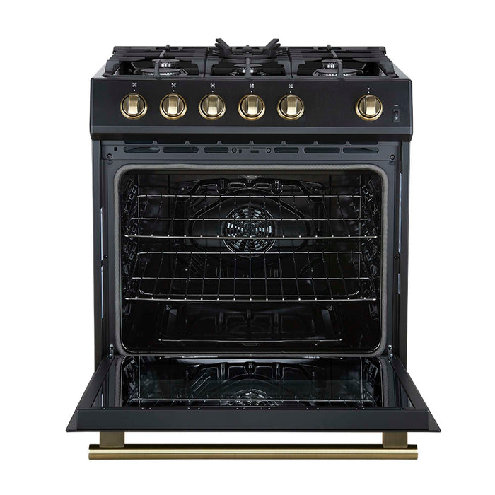 Forno Leonardo Espresso 30" Black Gas Range, 5 Burners, 39 500 BTU, 5 cu.ft. Convection Oven FORNO