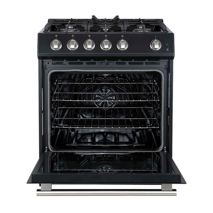 Forno Leonardo Espresso 30" Black Gas Range, 5 Burners, 39 500 BTU, 5 cu.ft. Convection Oven FORNO