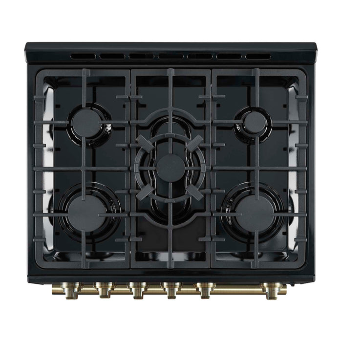 Forno Leonardo Espresso 30" Black Gas Range, 5 Burners, 39 500 BTU, 5 cu.ft. Convection Oven FORNO