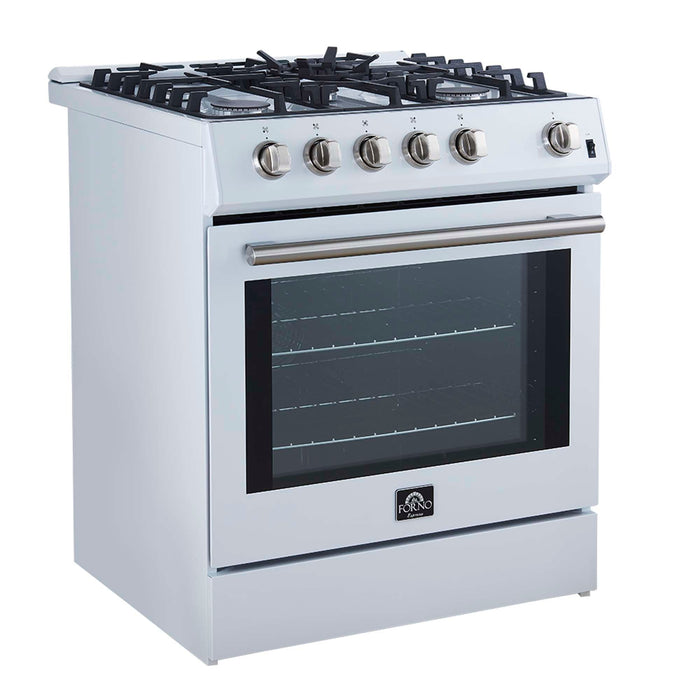 Forno Leonardo Espresso 30" White Gas Range, 5 Burners, 39 500 BTU, 5 cu.ft. Convection Oven FORNO