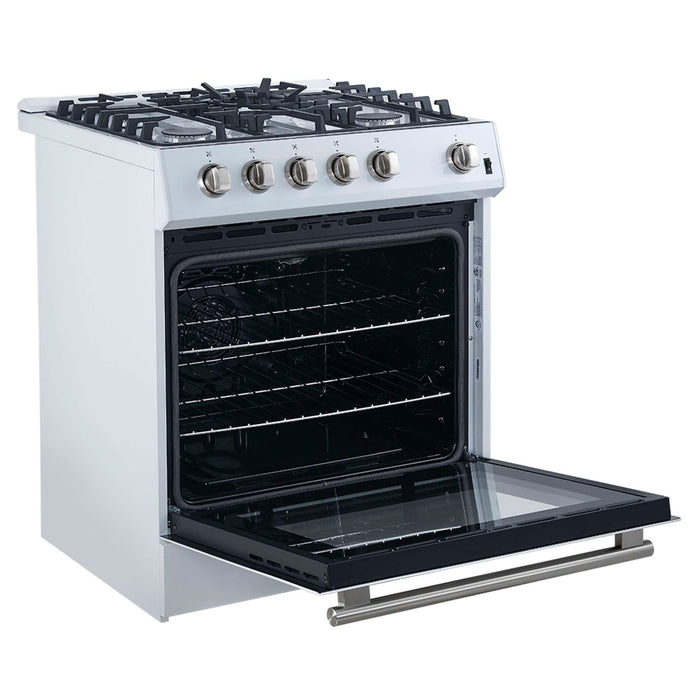 Forno Leonardo Espresso 30" White Gas Range, 5 Burners, 39 500 BTU, 5 cu.ft. Convection Oven FORNO