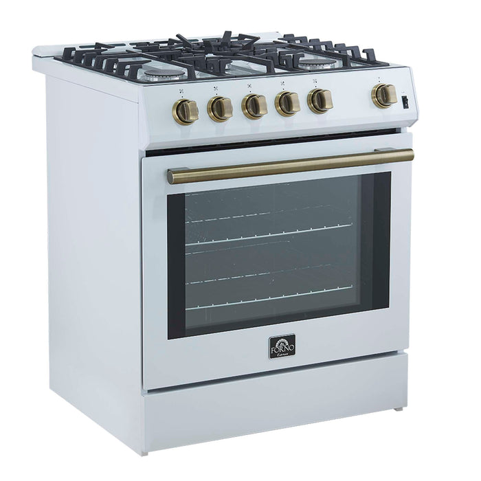 Forno Leonardo Espresso 30" White Gas Range, 5 Burners, 39 500 BTU, 5 cu.ft. Convection Oven FORNO