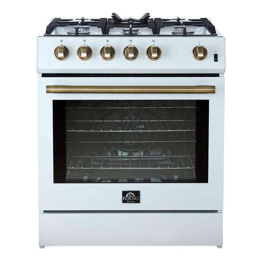 Forno Leonardo Espresso 30" White Gas Range, 5 Burners, 39 500 BTU, 5 cu.ft. Convection Oven FORNO